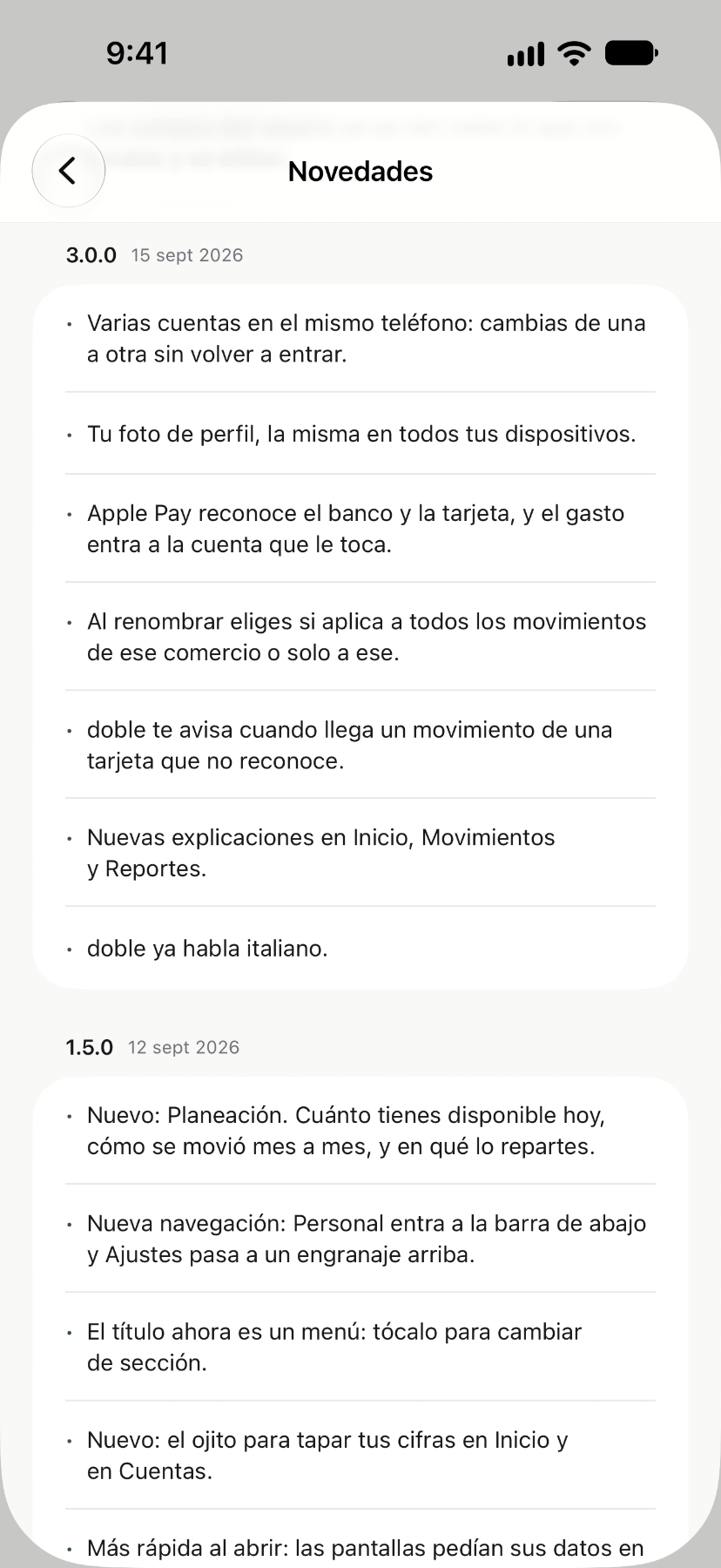 Novedades en doble: el historial de versiones con lo que trajo cada una
