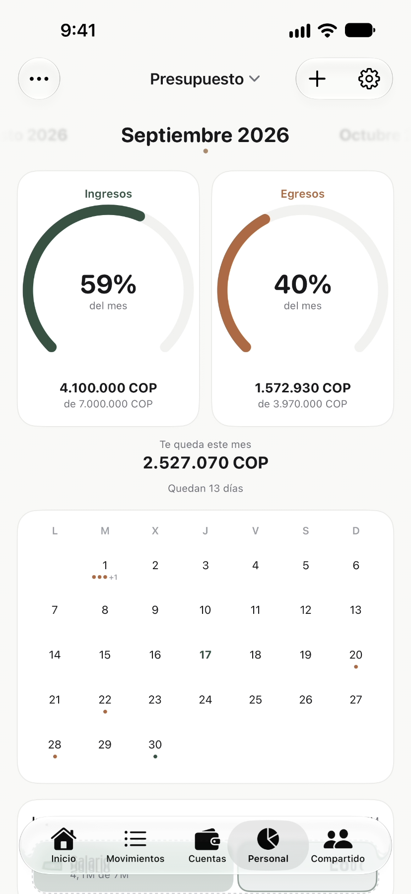 Presupuesto del mes en doble — Cómo vas este mes