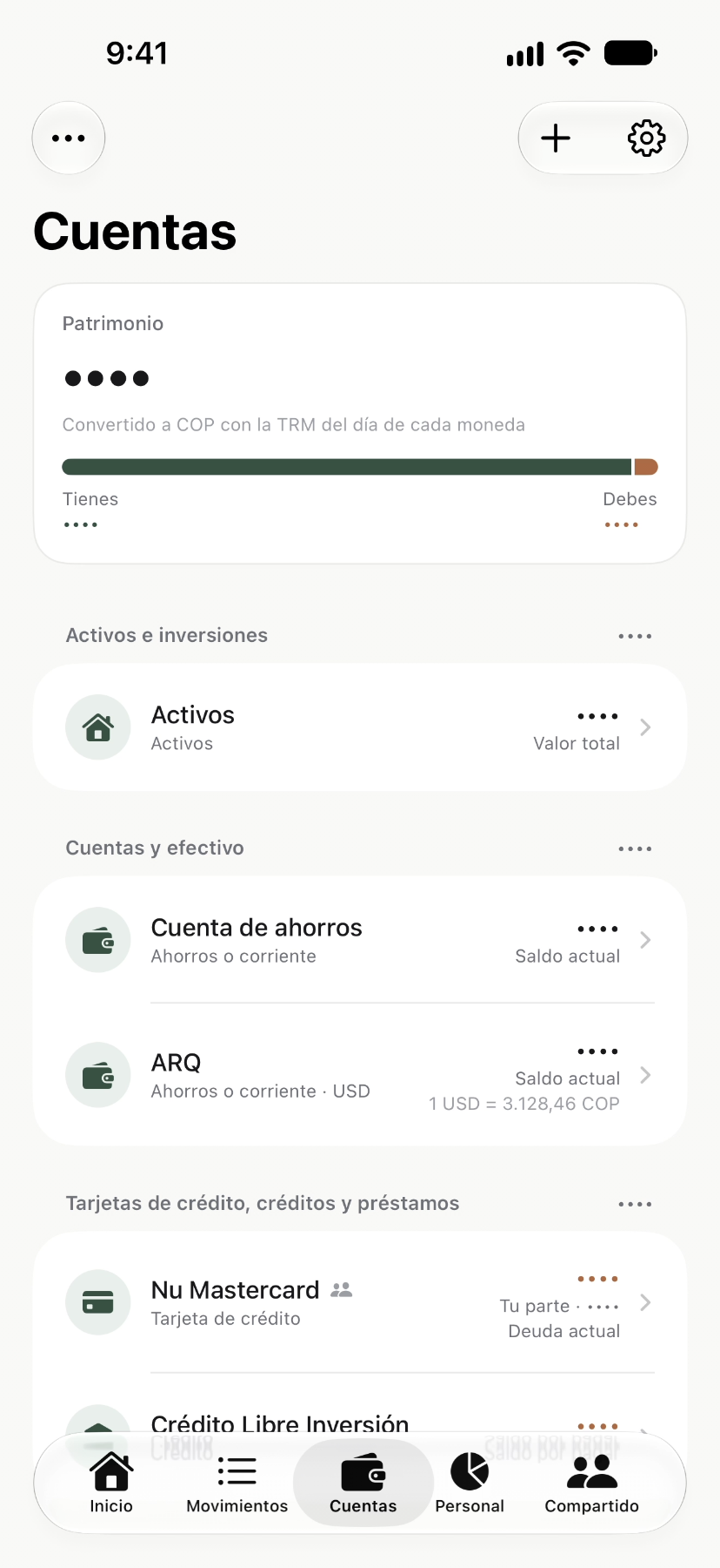 Cuentas en doble con las cifras tapadas por el ojito